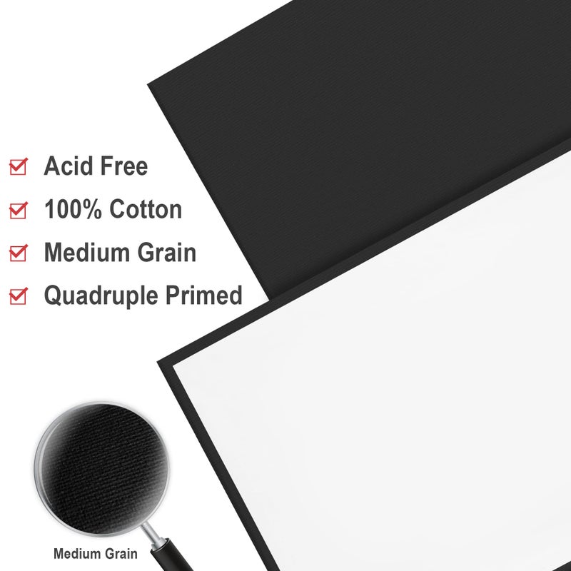 PHOENIX 12 Pack Black Canvases for Painting Canvas Panels Multipack, 5x7,8x10,9x12,11x14 Inch - 8 Oz Primed Cotton Acid Free Canvas Boards for Acrylic, Oil, Tempera, Metallic Painting & Crafting - Image 3